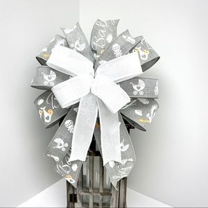 Handcrafted Grey and white Baby Bow